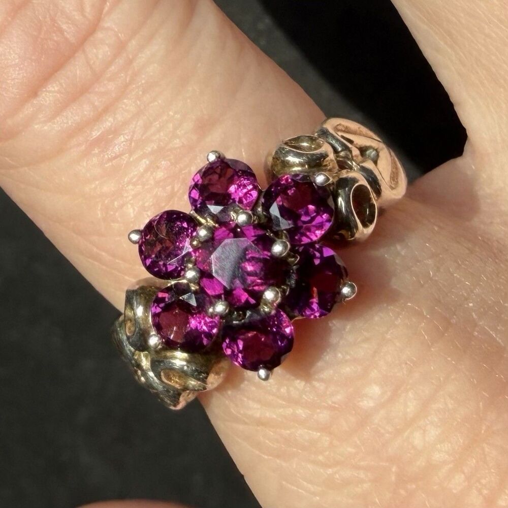 Sterling Silver Rhodolite Garnet Flower Ring Size 7.25 Hearts Michelle Albala